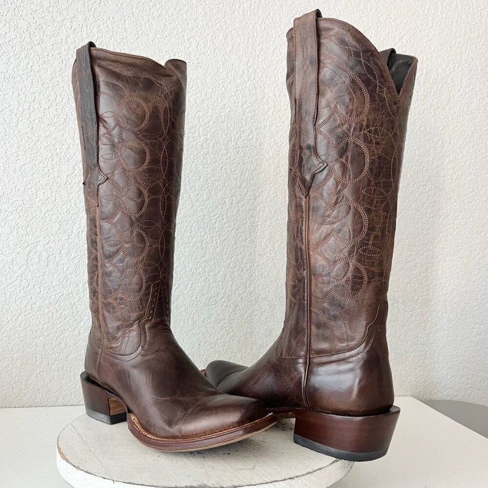 Rod Patrick Womens Cowboy Boots Brown Leather Blunt Toe Tall Top Size 10A